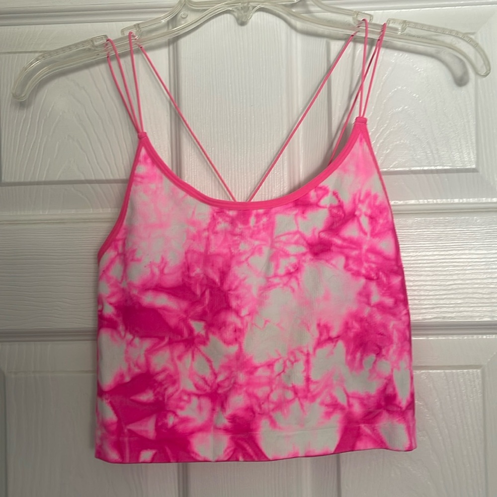 Pink and white summer crop top sz large
